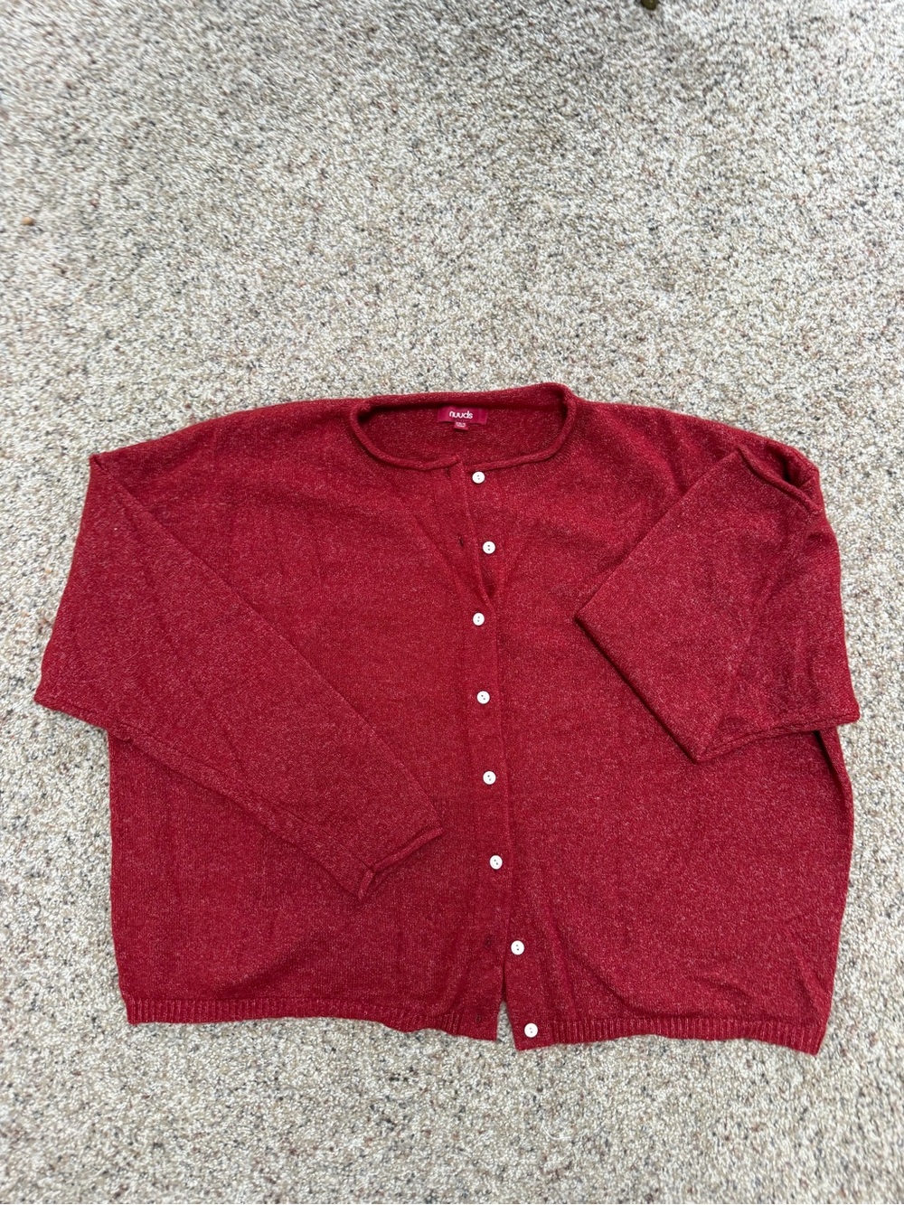 nuuds Deep Red Button-Front Knit Cardigan